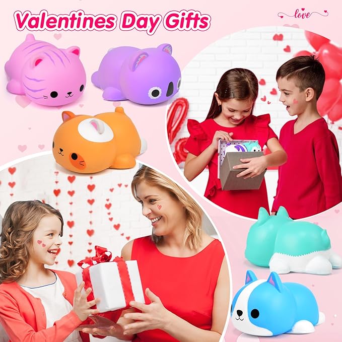 Cat Squishies Stress Balls for Adults Kids: 6PCS Jumbo Animal Squishies Slow Rising Fidget Sensory Toys Classroom Prizes Party Favors Valentines Gifts Easter Goodie Bags Christmas Stocking Stuffers