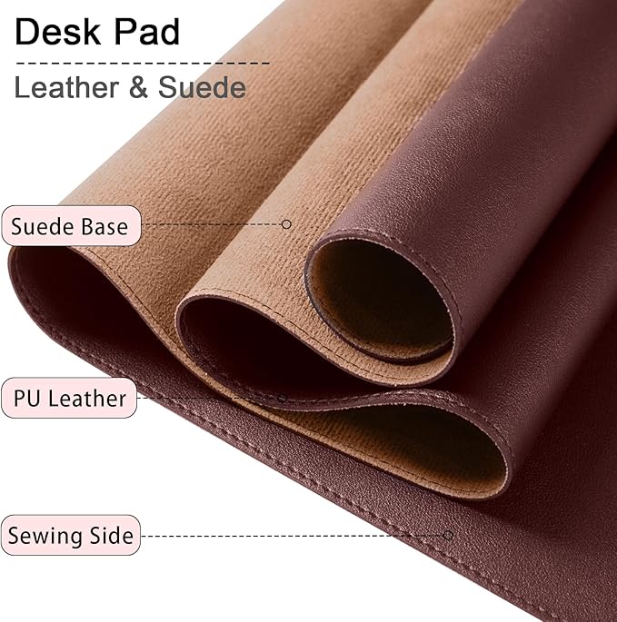 Non-Slip Desk Pad, 24" x 14" Large Mouse Pad, PU Leather Desk Mat with Suede, Laptop Desk Pad, Waterproof Keyboard Pad, Desk Blotter for Office/Home/Decor (Brown Coffee)