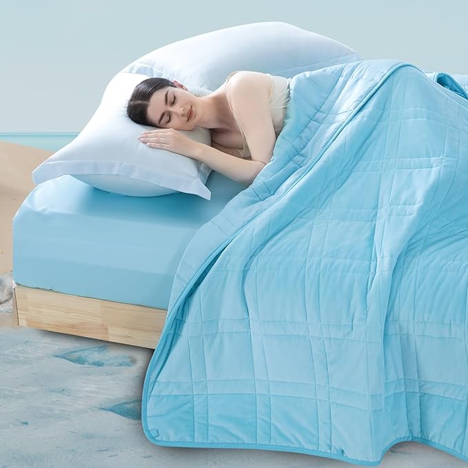 King Size Weighted Blanket 35lb(88''x104'', Dual-Sided), Cozy Warm Velvet & Cooling Tencel Fabric Reversible King Weighted Blanket for Adults & Couple All Season Use - Carry Bag Included, Lake Blue