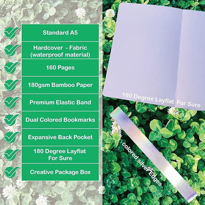 BUKE Honeybee A5 Dotted Notebook Dot Grid Journal 180Gsm Bamboo White Paper, 5 * 5MM Dot Grid 160 Pages,Colored Silver Edges,Waterproof Fabric Hardcover