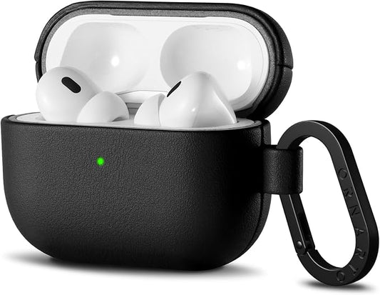 ORNARTO Compatible with AirPods Pro 2 Case, Full Protective Leather Cover with Carabiner, for Airpods Pro Case 2nd / 1st Generation (2022/2019), Front LED Visible,Midnight Black