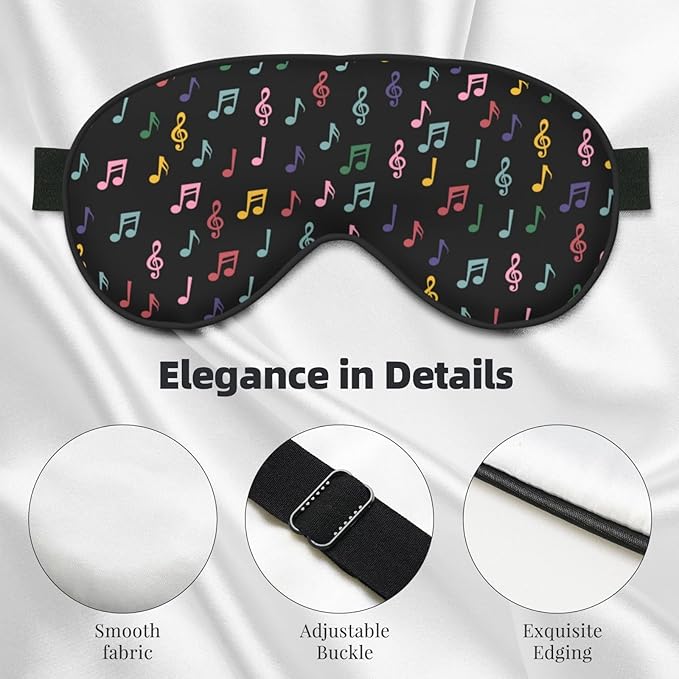 Sleep Eye Mask Colorful Music Notes Sleep Mask for Women Men Comfortable Eye Mask with Adjustable Strap Soft Eye Cover Blindfold for Travel Yoga Nap Shift Work