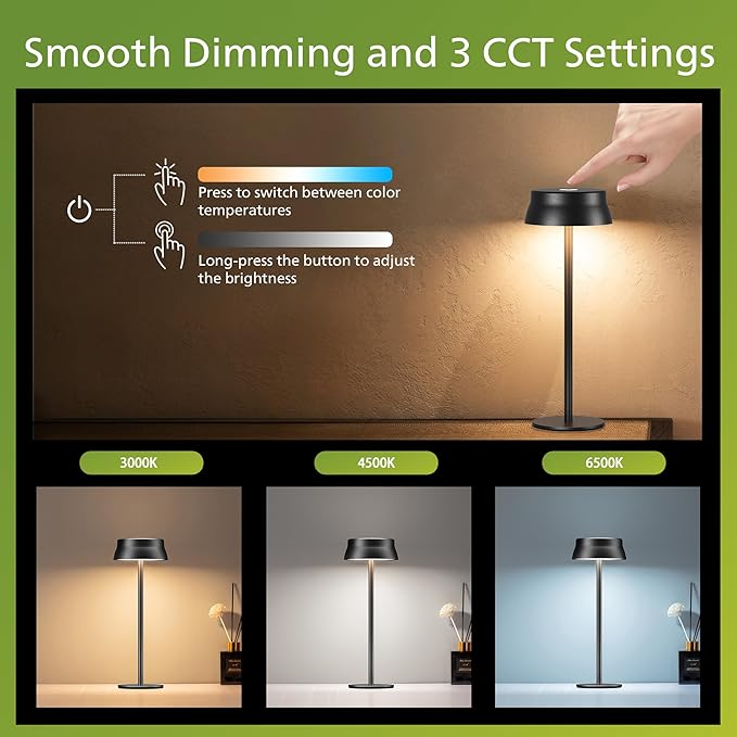Philips Cordless Table Lamp, Portable Outdoor LED Desk Light,Rechargeable Battery Operated, 2 Adjustable Height, Touch Control & 3 Color Stepless Dimming, Waterproof Lamps for Restaurant/Bedroom