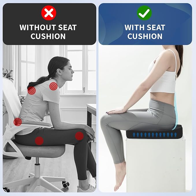 QUTOOL Orthopedic Seat Cushion and Lumbar Support Pillow for Office Chair & Car, Memory Foam with Washable Cover Ergonomic Desk Chair Cushion for Tailbone, Lower Back Pain, Sciatica Relief