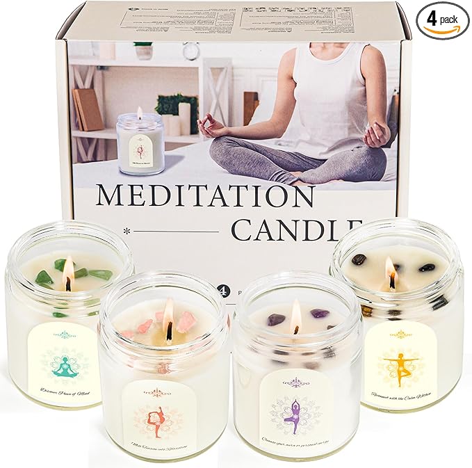 4 Pack Candles for Home Scented, Scented Candle Set with Crystals Stones, Aromatherapy Candles Birthday Gifts Set for Women, 24 Oz 200 Hour Long Lasting Soy Candles Gifts for Mothers Days