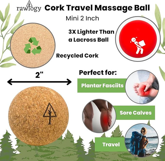 Travel Cork Massage Ball | Lightweight, Sustainable Alternative to Lacrosse Ball for Muscle Pain Relief (1.9 Inch (Pack of 1), Sanded Cork)