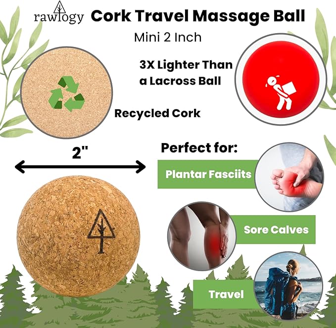 Travel Cork Massage Ball | Lightweight, Sustainable Alternative to Lacrosse Ball for Muscle Pain Relief (1.9 Inch (Pack of 2), Sanded Cork)