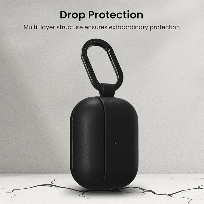 ORNARTO Compatible with AirPods Pro 2 Case, Full Protective Leather Cover with Carabiner, for Airpods Pro Case 2nd / 1st Generation (2022/2019), Front LED Visible,Midnight Black