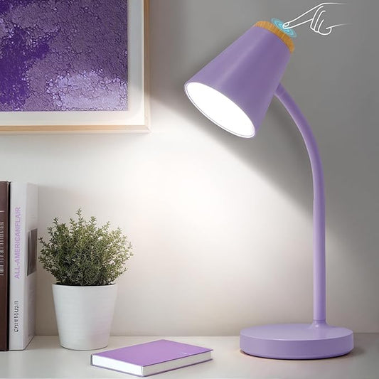 Desk Lamps for Home Office - Small LED Desk Lamp Touch Dimmable Reading Light for College Dorm Room - Adjustable Flexible Gooseneck Table Lamp for Bedside Bedroom Nightstand Purple