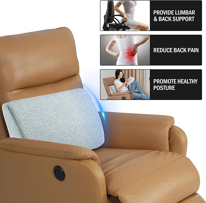 HOMBYS Lumbar Support Pillow for Recliner Chair, Memory Foam Back Support Cushion for Elderly,Extra Large Lumbar Support Pillow,Thick Backrest for Home Reading (Light Grey, 20“x13.5"x5")