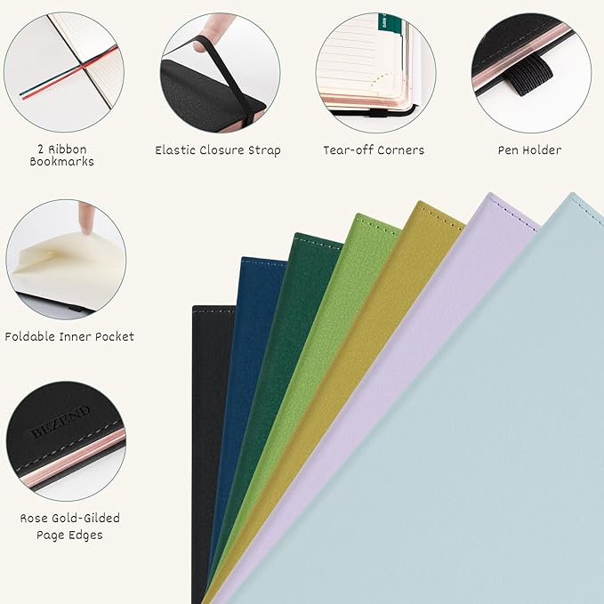 BEZEND 2026 Planner Weekly and Monthly (9" x 5.5") Horizontal Calendar Book with Vertical Hourly Timeslots & Note (Jan-Dec) Pen Holder, Inner Pocket, Casebound Vegan Leather Hardcover - Mustard