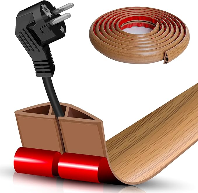 Floor Cord Cover Self Adhesive Cord Hider,20FT Cable Management, Extension Strip Protector for Wires, Prevent Cable Trips for Offices, Gyms, Exhibitions Cavity:0.39"(W) x 0.27"(H) Brown Wood