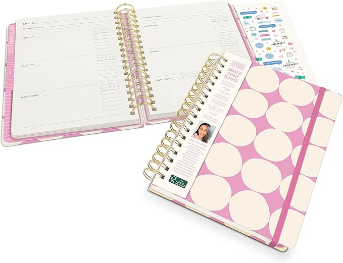 Orange Circle Studio Undated Tri-Tab Academic Planner 2026, Darling Dots, Daily Notebook Journal, Cute Weekly and Monthly Calendar with Pocket, Stickers, Lined Pages for To Do lists and Planning