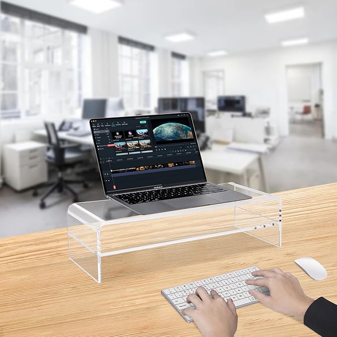 20in Large Acrylic Monitor Stand, 2-Tier Premium Large Laptop Stand, Acrylic Computer Monitor Riser for Home, Office, Business, Keyboard Storage, Multi-Media Laptop, Printer, TV