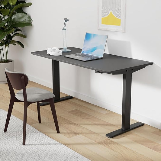 SANODESK Electric Standing Desk 55 x 28 Inches Whole-Piece Desktop Height Adjustable Stand Up Desk w/6-Button Controller Ergonomic Computer Desk for Home Office, Black Frame + Black Tabletop