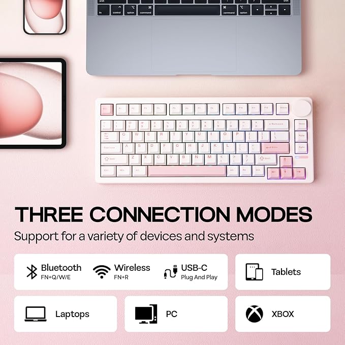EPOMAKER QK81 75% Wireless Mechanical Gaming Keyboard, QMK/VIA Programmable and Hot-Swappable, 81 Keys with Metal Knob, 2.4Ghz/BT/USB, Creamy Gasket-Mount, RGB Backlight (White, Flamingo Switch)