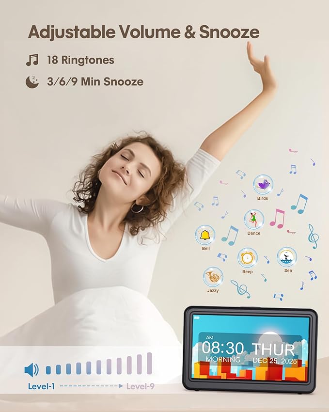 Clock with Day and Date for Elderly Battery Operated, Rechargeable Digital Calendar Clock with 12 Display Modes, 20 Alarms and Medicine Reminders, Dementia Clock for Seniors Memory Loss Alzheimer's