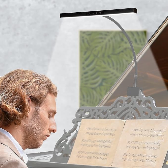 Piano Lamp with 3 Color Modes, Adjustable Height & Direction - Desk Light with Auto-Off Timer - Wide Illumination Music Stand Light