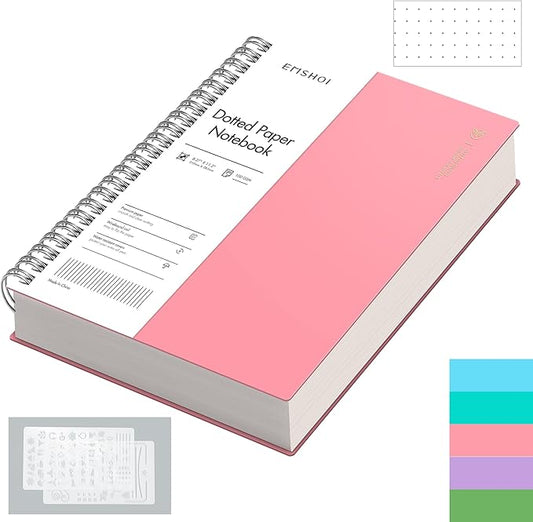 EMSHOI A4 Spiral Dotted Notebook - 150 Sheets (300 Pages), 100gsm Dot Grid Journal, Waterproof Softcover, Twin-Wire Binding Journal for School, Work, Writing, Bullet Journaling - 11.2"x8.27" Pink