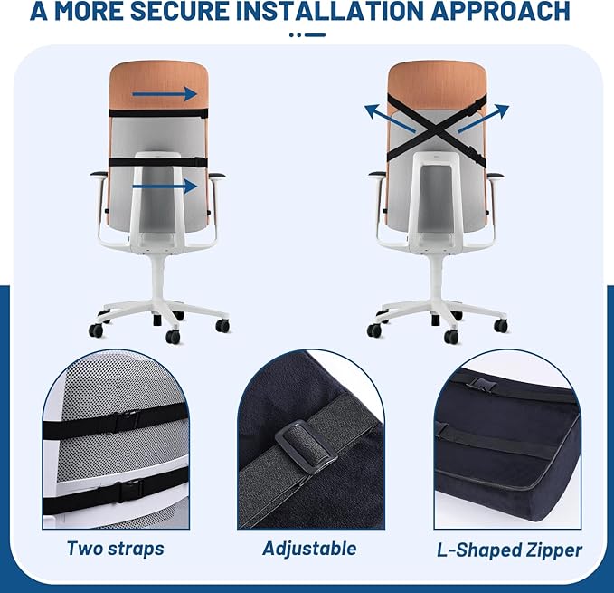 QUTOOL Orthopedic Seat Cushion and Lumbar Support Pillow for Office Chair & Car, Memory Foam with Washable Cover Ergonomic Desk Chair Cushion for Tailbone, Lower Back Pain, Sciatica Relief