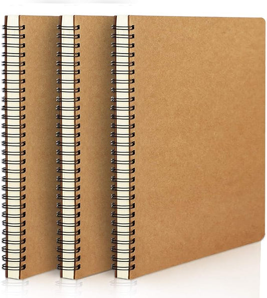 EUSOAR College Ruled Spiral Notebook, A5 3packs 5.5"X8.3" 120 Pages Line Travel Notebooks Journal, Memo Notepad Sketchbook, Students Office Business Subject Diary Ruled Book Journal-Kraft Cover