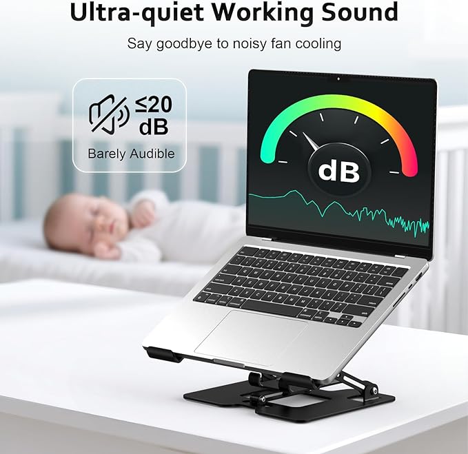 Laptop Stand with Fan,Laptop Cooling Stand with 2 Detachable Quiet Fans & Phone Holder, Adjustable Height & Angle,Laptop Cooling Pad for 10-18" Laptops, MacBook Pro,Gaming Laptops, Tablets
