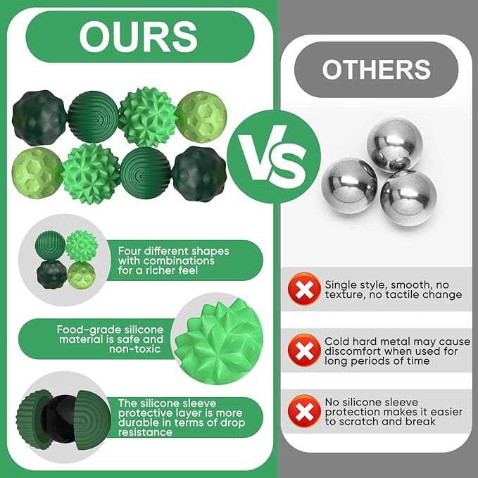 4 Pieces Fidget Toys Adults Magnetic Fidget Balls Silicone Magnetic Fidgets Anxiety Relief Items for Anxiety ADHD Portable Desk Toys for Office Travel Home Party Gift Class Prizes(Green, 4)