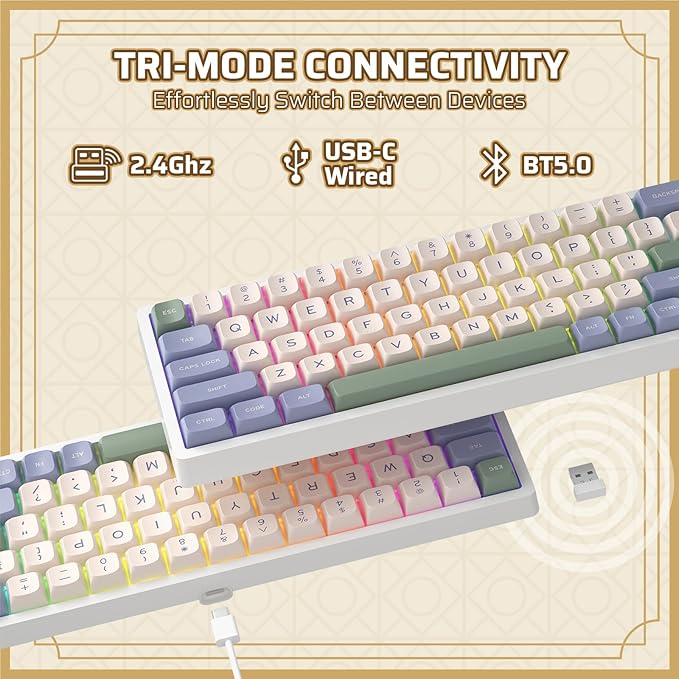 LTC Nimbleback NB682 PRO 65% Wireless Mechanical Keyboard w/Display Screen & Knob, 2.4G/ BT/USB-C Wired RGB 68 Keys Gaming Keyboard, 5-Layer Dampener, Hot Swap PCB, Software Support, Linear Switch