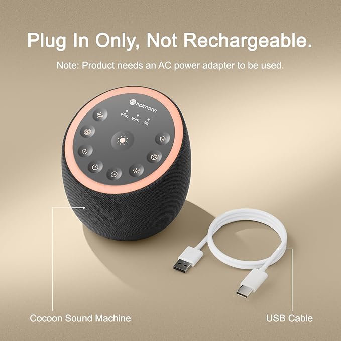 Hotmoon Sound Machine with 40 High-Fidelity Sounds, White Noise Sound Machine with Memory Functions, 8 Color Night Light, USB Power Supply, for Sleep & Noise Reduction Sleep Aid, Plug-in (Iron Black)
