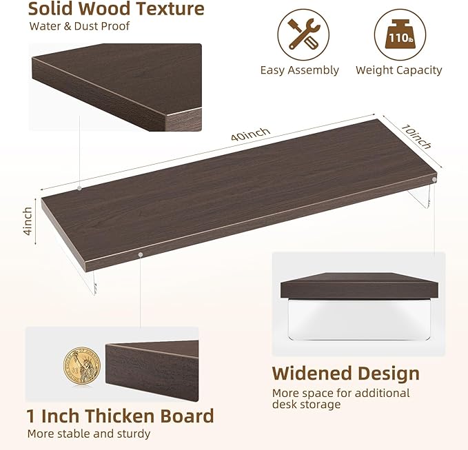 Dual Monitor Stand Riser, 40" Large Computer Monitor Stands for 2 Monitors, Wooden Desktop Organizer Shelf for Office Desk Computer, Laptop, TV, Monitor, Printer