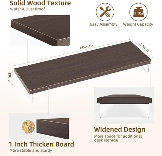 Dual Monitor Stand Riser, 40" Large Computer Monitor Stands for 2 Monitors, Wooden Desktop Organizer Shelf for Office Desk Computer, Laptop, TV, Monitor, Printer
