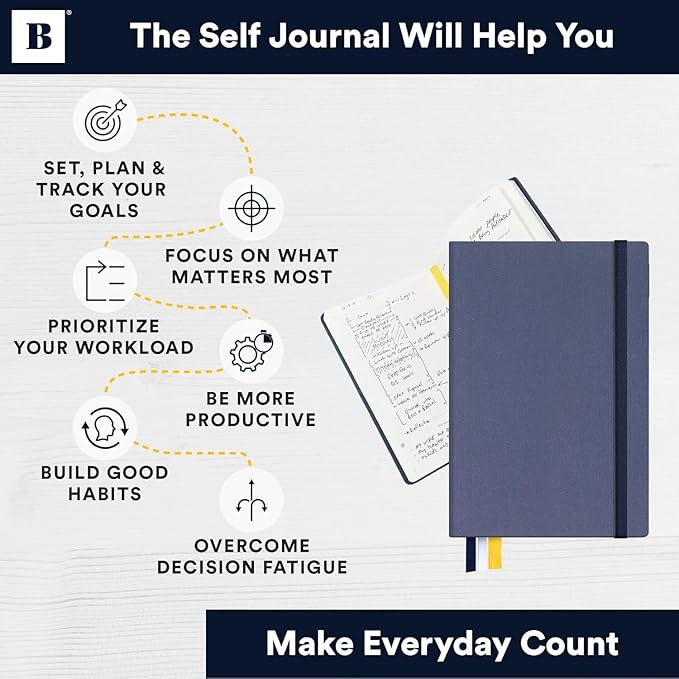BestSelf 13-Week Self Journal & Goal Planner – Undated Daily ADHD-Friendly Journal for Men & Women | Productivity, Gratitude, Reflection & Habit Tracker | 2025 Life Organizer with Prompts, Distance Navy