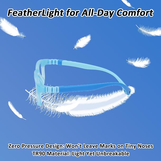 BiBiBear Toddler/Kids/Teens Glasses - Unbreakable TR90 Frame, 180° Flexible, Lightweight & Safe Glasses for Kids Age 2-15