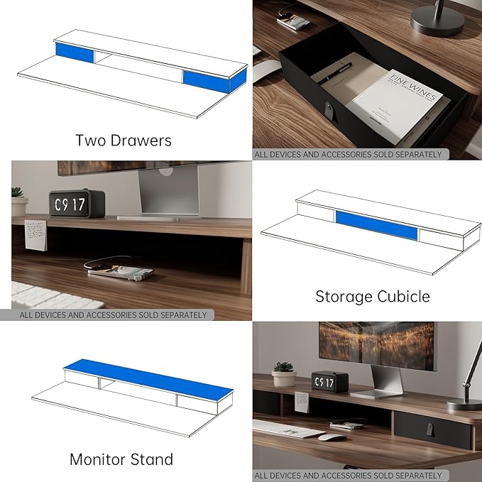 HUANUO 55" x 26" Electric Standing Desk with 2 Drawers, C-Clamp Mount Compatible, Height Adjustable Computer Desk, Home Office Stand Up Desk with 4 Preset Heights & 2 Hooks, Walnut