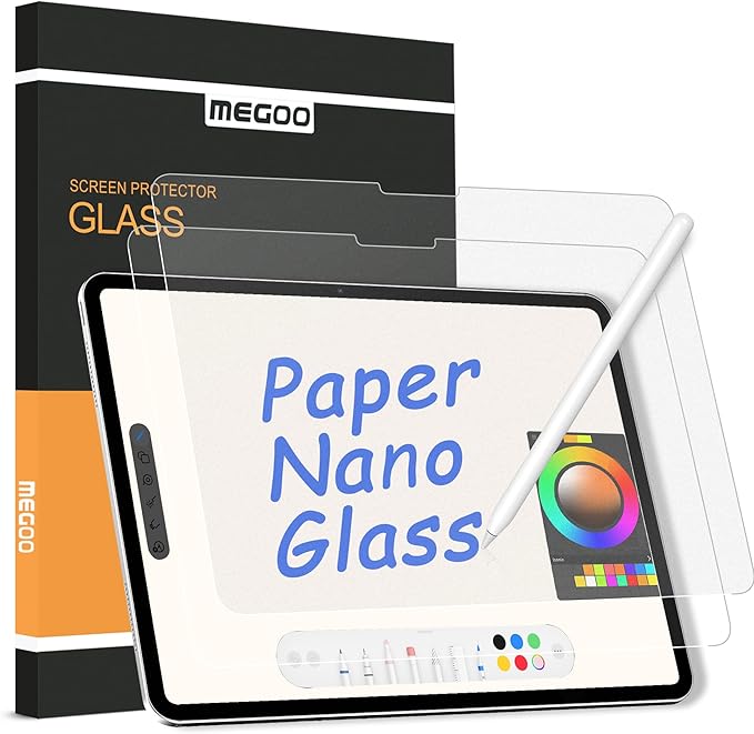 Megoo Paper Glass Screen Protector for iPad Pro 11 inch M4(2024), Matte for Drawing/Anti-Glare/Easy Installation/Protective Case Compatible, 2-Pack