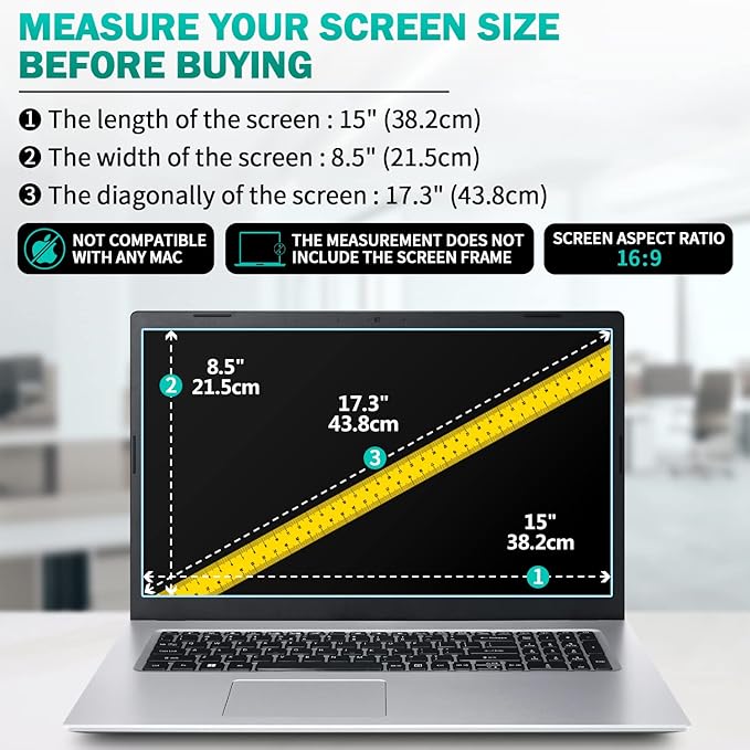 F FORITO 2-Pack 17.3 inch Anti Blue Light Laptop Screen Protector, Compatible with 17.3” HP/Lenovo/Acer/ASUS/MSI Laptop with 16:9 Aspect Ratio, Anti Glare & Anti Scratch Laptop Screen Filter