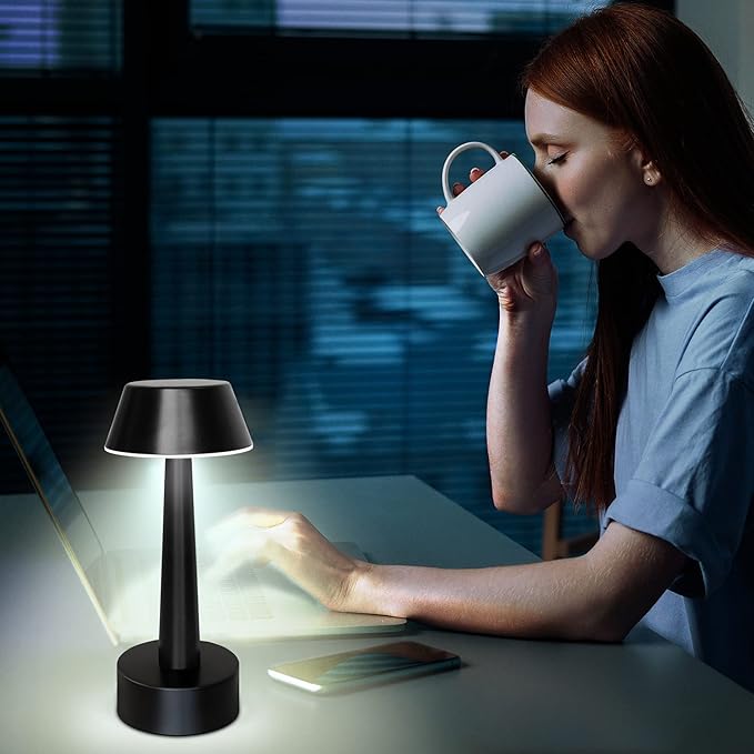 Egobasic Rechargeable Cordless Small Table Lamp Portable Battery Operated Touch 3 Way Dimmable Metal Bedside Night Light Lamps for Bedroom, Dining Room Patio Restaurant Bar Hotel (Black)