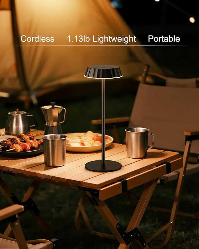 EppieBasic Cordless Table Lamp Rechargeable: 2 Pack Fast Charging Lamp - 5000mAh Battery Operated Portable Metal Table Light for Restaurant Patio Outdoor