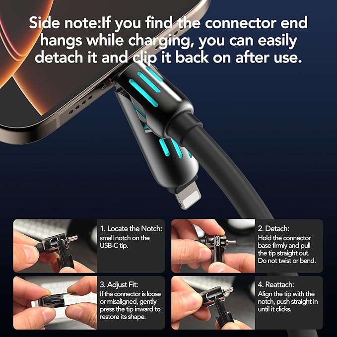 MFish 4-in-1 Universal USB Charging Cable with Carrying Case – 240W Max Fast Charger Cord, USB-A, Dual USB-C & Lighting, for iPhone 14/15/16/17 Series, iPad & MacBook and More (Black, 10FT)