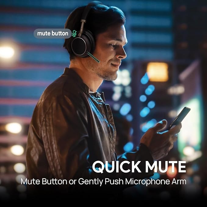 Yealink BH76 Plus Wireless Headset for Work, Bluetooth Headsets with Microphone Active Noise Cancelling (ANC), Retractable Hidden Mic Arm, Teams Certified Headset Compatible with PC Mac Mobile Phone