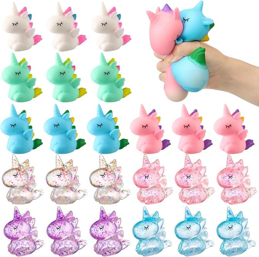 Meooeck 24 Pcs Unicorn Stress Relief Toys Mini Animal Toys for Relief Cute and Fun Stress Balls Unicorn Birthday Party Decorations for Christmas, Office, Stocking Stuffer Gift