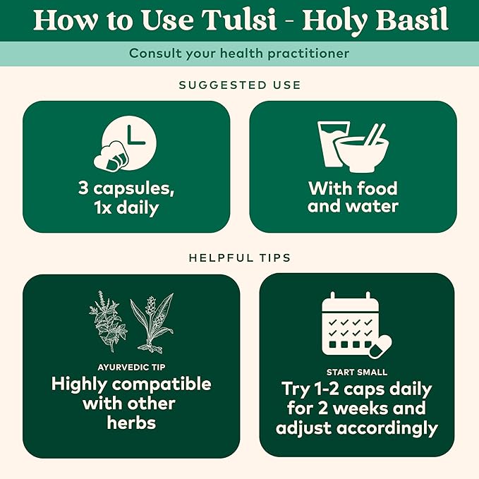 ORGANIC INDIA Tulsi Holy Basil Capsules - Holy Basil Extract - Holy Basil Leaf Supplement, Herbal Supplement, Immune Support, Stress Relief, Vegan, Gluten-Free, Kosher, Organic, Non-GMO - 60 Capsules