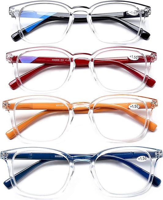 AQWANO 4 Pack Computer Reading Glasses Blue Light Filter Readers Glare Glasses for Men Women