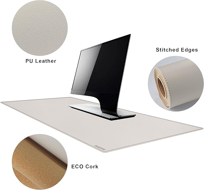 MAIDERN XXL 47.2" x 23.6" Cork & Leather Desk Mat, Dual Sided, Gaming & Home Office (Cream)