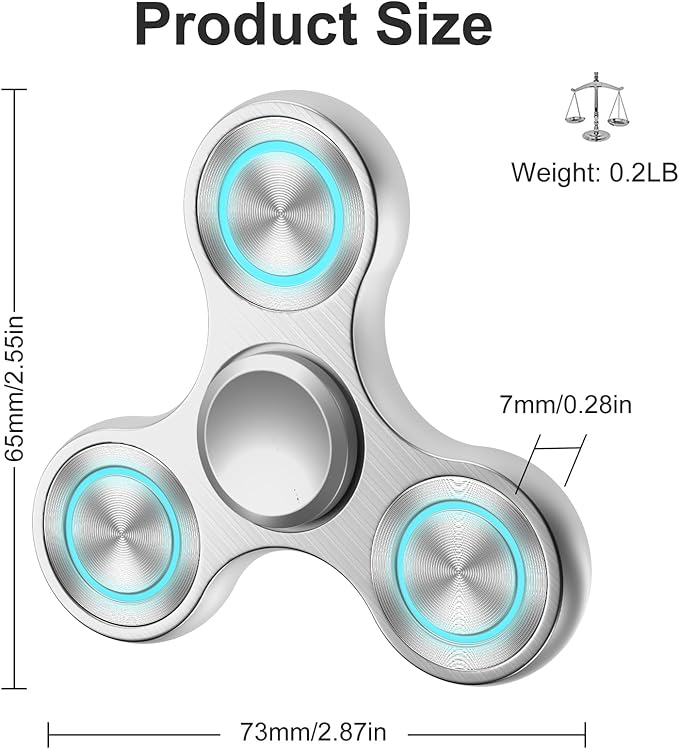 Fidget Spinners Toy, Metal Stainless Steel Bearing High Speed 4-8 Min Spins, EDC ADHD Stress Anxiety Relieves Fidgets Finger Toys, Novelty Gift for Kids and Adults, Silver