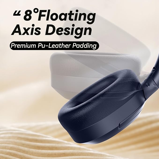 Hybrid Active Noise Cancelling Headphones, Wireless Over Ear Bluetooth Headphones with Mic, 40H Playtime, Hi-Res Audio, Deep Bass, Foldable Comfort Fit Ear Cups for Travel, Office, Home (Blue)