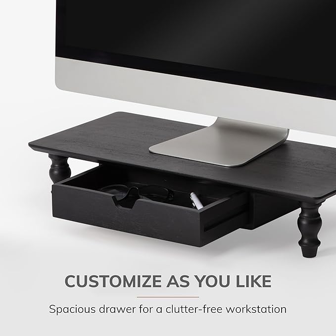 Anji Mountain Monitor Stand - Desktop Organizer & Laptop Riser, Ergonomic Monitor Riser, Space-Saving Monitor Stand for Desk, Durable Construction, Easy Assembly, Ideal for Home & Office,Black