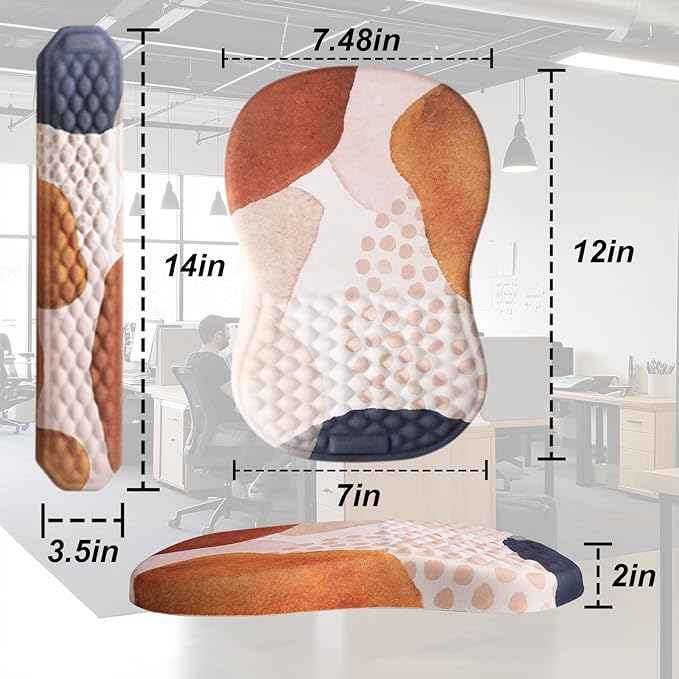 Ergonomic Mouse Pad Wrist Support and Keyboard Wrist Rest, Computer Carpal Tunnel Mouse Pads for Desk with Coaster Set, Memory Foam Mousepad with Non-Slip PU Base for Home Office (Marble Light Pink)