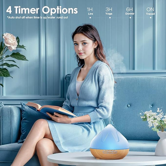 Essential Oil Diffuser for Home: 500ML Aroma Diffuser for Hotel Office Yoga Room - Humidifier with 14 Colors LED Night Light for Kids/Women Home Relaxation,Brown