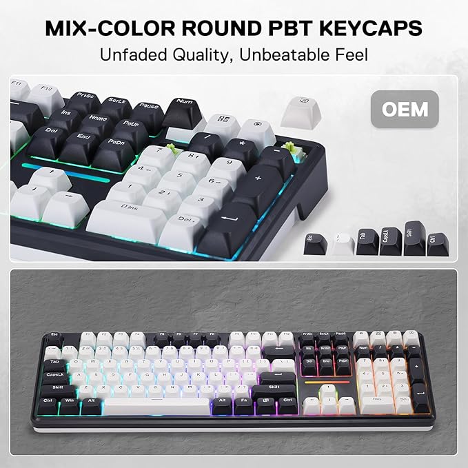 Redragon K745 PRO Wireless Gasket RGB Gaming Keyboard, 108 Keys Mechanical Keyboard w/Extra 4 Hotkeys, Hot-Swap South-Facing LED Socket, 5-Layer Noise Dampening, Round PBT Keycaps, Mint Mambo Switch